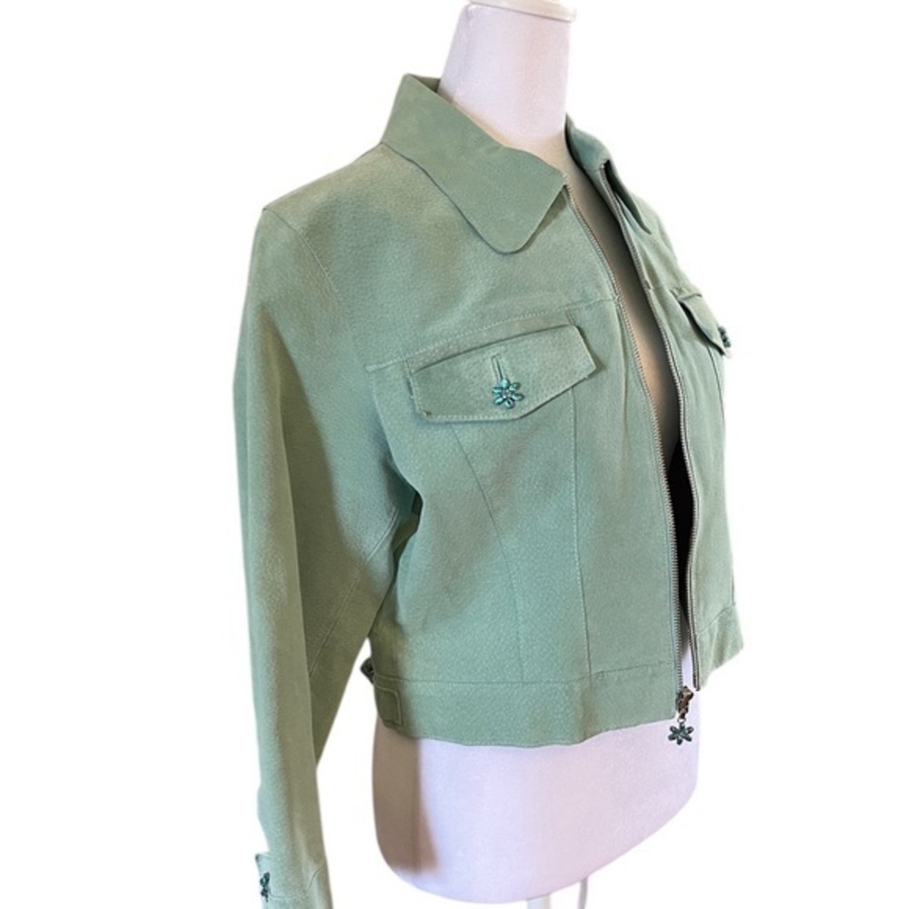 Wilson’s Suede Leather Mint Green Women's Jacket Trendy Color Large 3/4 Sleeve